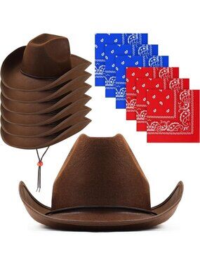 Men's Dark Brown Bandanas Bulk Adjustable Felt Western Cowboy Cowgirl Hat 12 Pcs